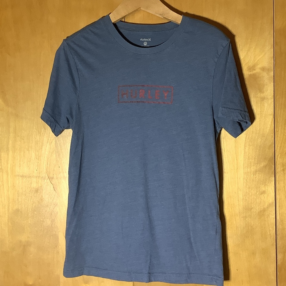 Hurley blue Tshirt with red logo, size small